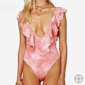 Pink tie dye ruffle monokini